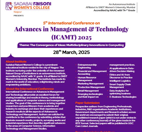 INTERNATIONAL CONFERENCE on Advances in Management & Technology (ICAMT) 2025 ( 28 March 2025)